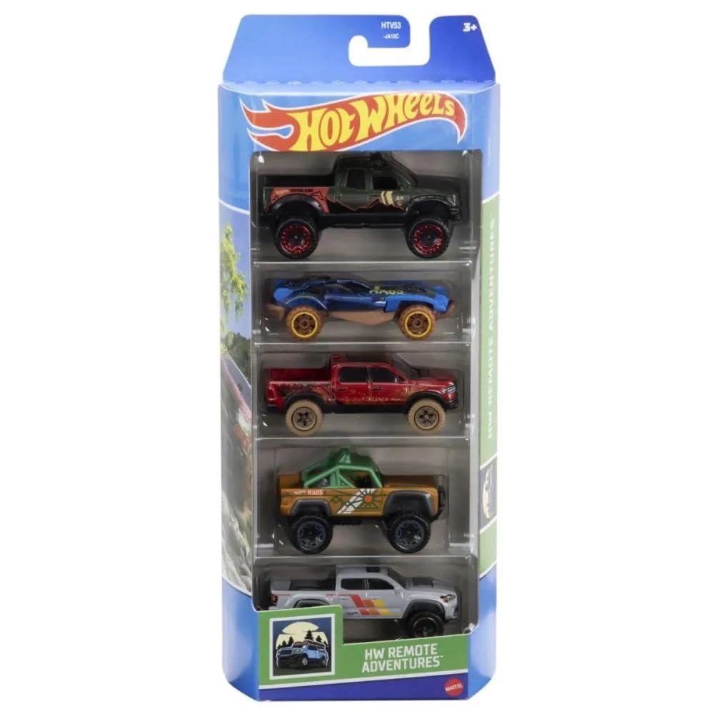 Hot Wheels Car 2024 HW Remote Adventures Pack of 5 (10 Toyota Tundra, Dune A Soar, 2020 Ram 1500 Rebel, Custom Ford Bronco, 20 Toyota Tacoma) Multi - Color