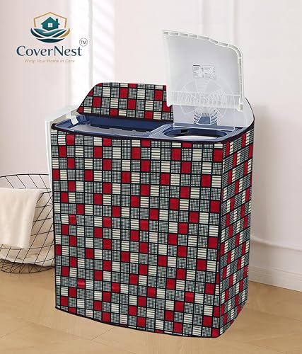 Image of Covernest Semi Automatic Washing Machine Cover, Dustproof, Compatible with 6 Kg - 7.5 Kg Washing Machines (WMC-RED CHECK SEMI)