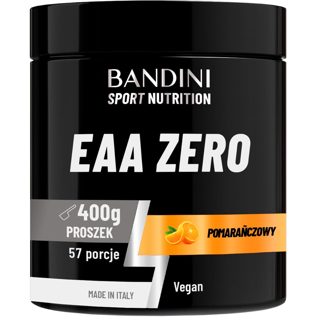 Bandini® EAA Essential Amino Acids w Proszku – 400 g Napój o smaku pomarańczowym, zawierający 9 niezbędnych aminokwasów w optymalnej proporcji. Bezcukrowy suplement wegański.