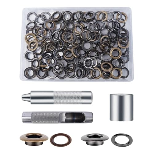 Zythrem 120 Sets Grommet Tool Kit 14mm Eyelet Punch Kit Eyelets and Punch Metal Washers Setting Metal Eyelets for Fabric Leather Belt Tarpaulin Tent Curtain Crafting DIY and Decoration