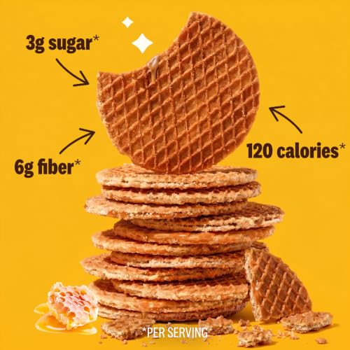 Image of Rip Van Wafels Honey and Oats Stroopwafels, Healthy Snacks, Non-GMO, Keto Friendly, Office Snacks, Low Sugar (3g), Low Calorie, 12 Pack