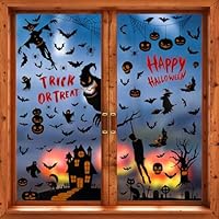 lohey Halloween Window Stickers, 9 Sheets Reusable PVC Halloween Window Clings, Double-Sided Bat Pumpkin Ghost Stickers for Party Decorations