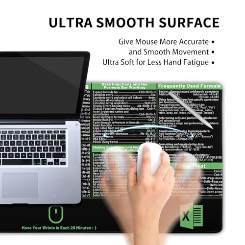 Image of Excel Shortcut Keys Mouse Pad Extended Large XL 31.5 inchx11.8 inch Excel Cheat Sheet Keyboard Mat with Non-Slip Stitched Edges PC Computer Gaming Desk Mat with Non-Slip Based Stitched Edges for Home Office