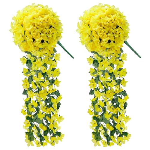 Der Rose 2 Packs Fake Hanging Plants Artificial Flowers for Outdoors Purple UV Resistant for Home Porch Balcony Garden Patio Decor Purple- a