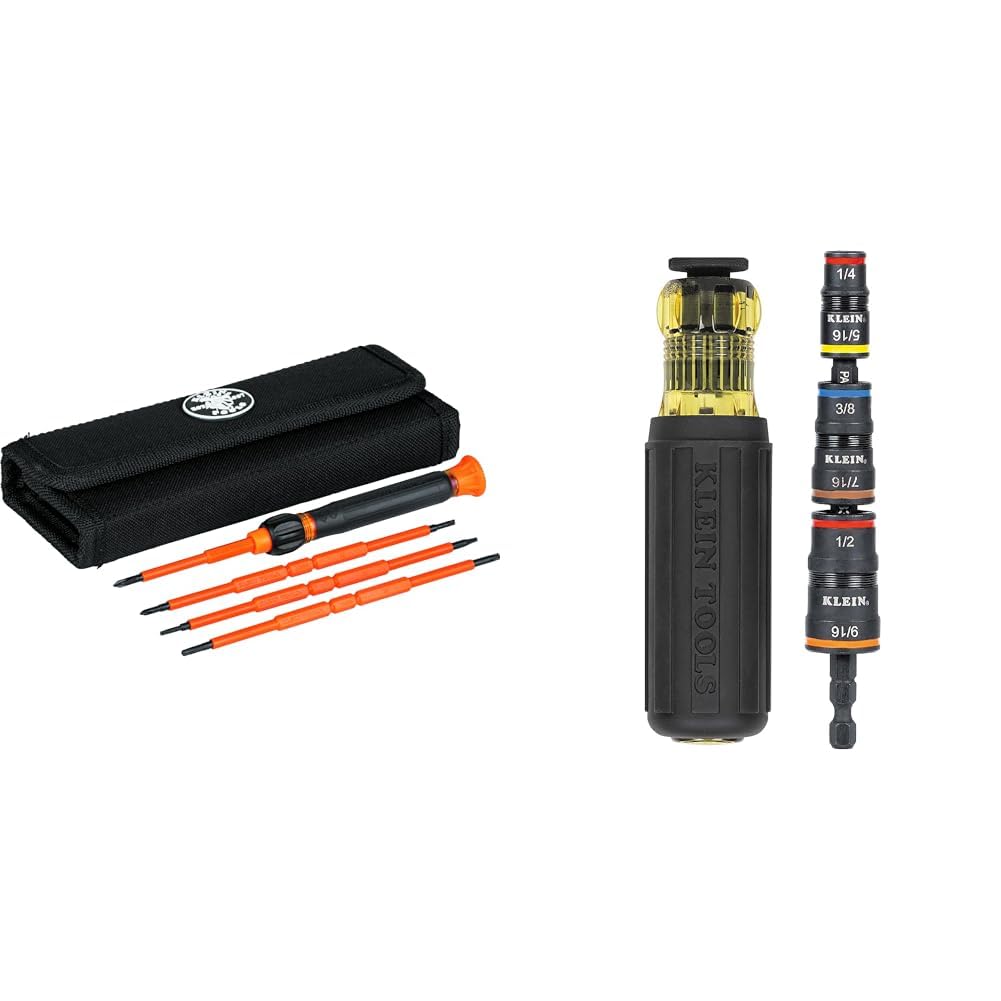 Klein Tools 8-in-1 1000V Insulated Screwdriver Set with Case and 7-in-1 Impact Flip Socket Set with Handle