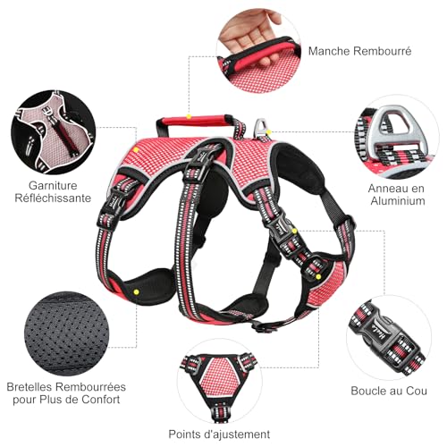 HEELE Dog Harness Escape Proof, Release on Neck, No Pull Reflective Adjustable Vest with Durable Handle - Image 3