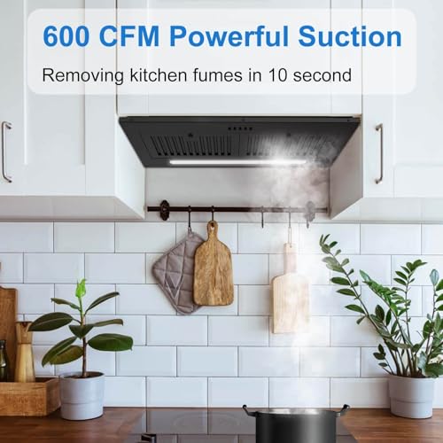 Joeaonz BB0675B Range Hood Insert 30 Inch, 600 Cfm Built-In Kitchen Exhaust Fan Matte Black Stainless Steel thumb #1