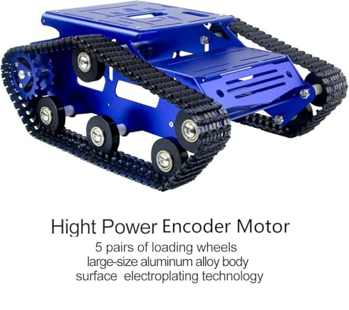 Image of Smart Robot Car Chassis Kit Full Metal Big Tank Chassis with 2WD Motors for Arduino Raspberry Pi Jetson Python DIY Smart Car Learning Kit(Blue1, with Encoder Motor)