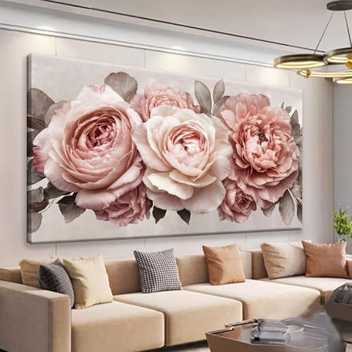 Image of TAIJXAGSG Large Canvas Wall Art For Living Room Prints Modern Canvas Art Wall Decor Pink Flower White Wall Art Picture For Bedroom Office Aesthetic Home Wall Decor Artwork 39 X 78 Inches