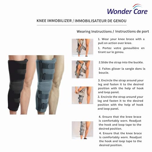 Image of Wonder Care Knee Immobilizer Cotton Brace Support Dislocation Injuries Ligament Tear Wraparound Stabilizer Splint For Men & Women (19 Long) Grey-4Xl