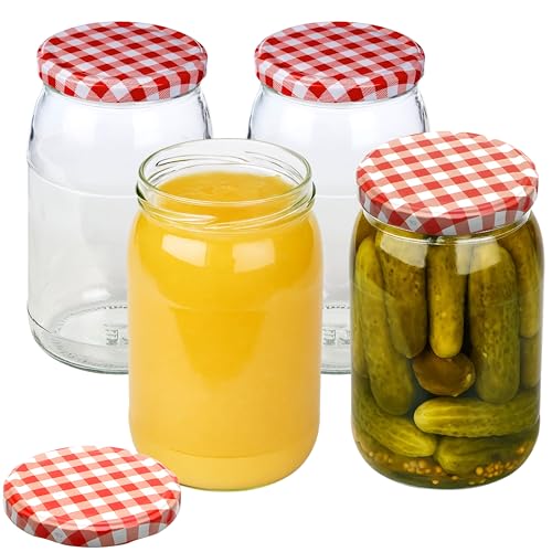 versandfuxx24 4er Set Einmachgläser 900 ml mit Aufklebern