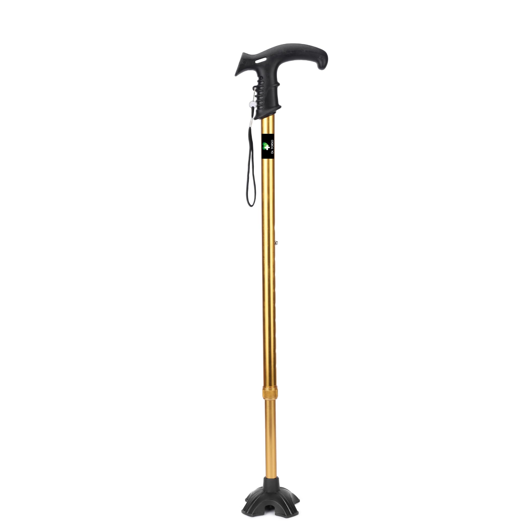 Dr. TORSO Self Standing Base (Single Leg) | 100% Aluminum Body | Strong and Sturdy Walking Stick | 9-Step Heigh Adjustible | Anti-Slip | Lifgt Weight | for Men/Women, Patients, Old People (Gold)-picture-24