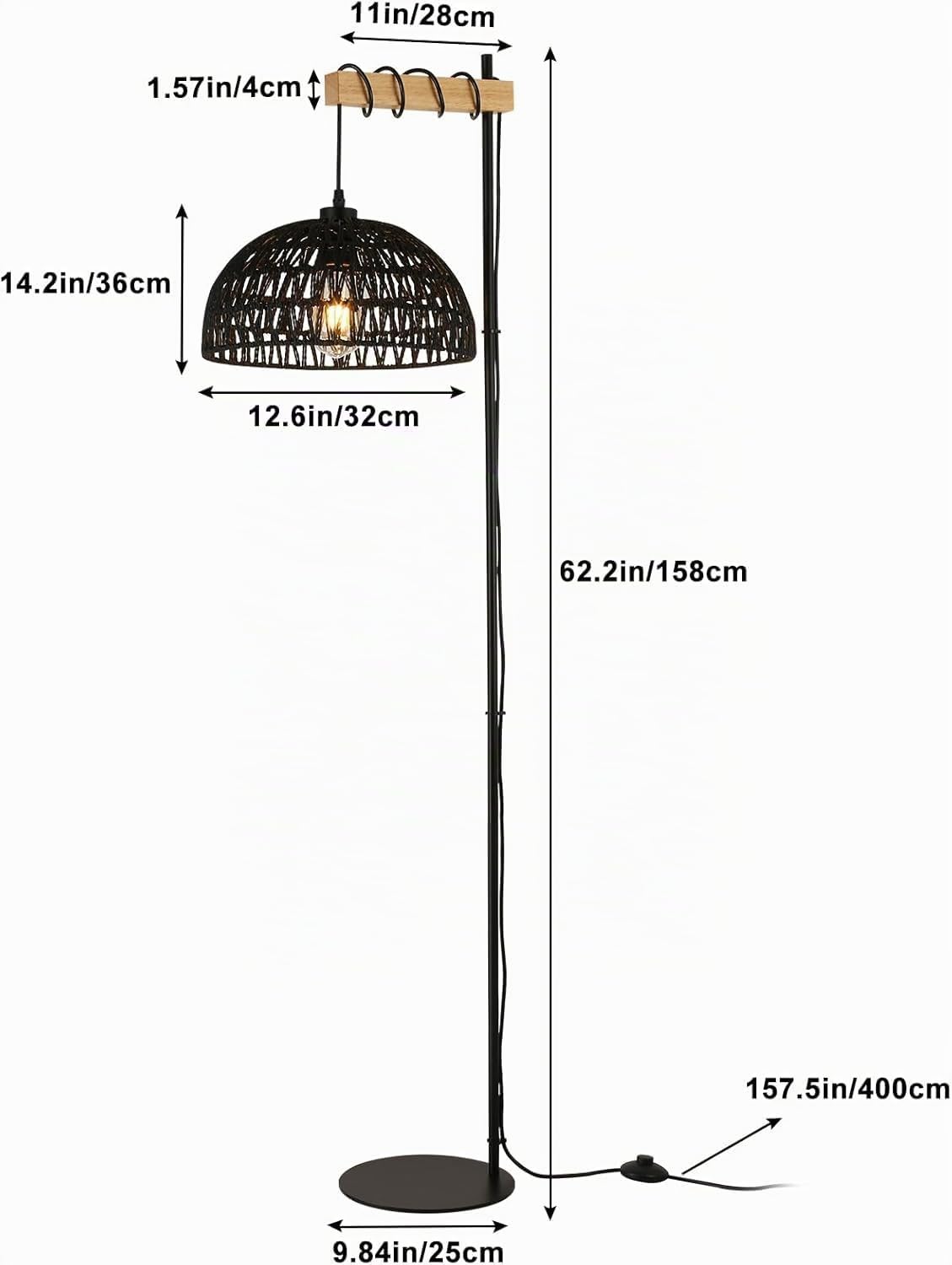 Alpinaluz Lámpara de Pie E27 Papel Trenzado Negro Base Negra 158 cm