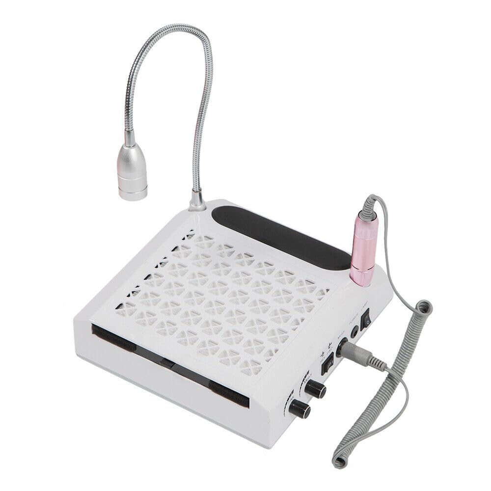Kit d'extraction de poussière - Ponceuse à ongles électrique - Avec aspiration - Aspirateur à ongles professionnel - Avec filtre et lampe - Pour salon de manucure - Table avec 6 embouts - Lampe LED -
