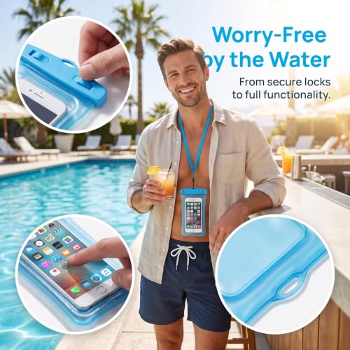 2 pack IPX8 Floating Waterproof Phone Pouch with Airbag Touchscreen Dry Bag-Blue