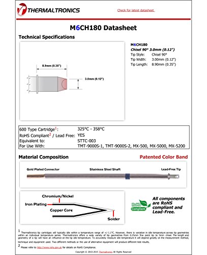 Image of Thermaltronics M6CH180 Chisel 90deg 3.0mm (0.12in) interchangeable for Metcal STTC-003
