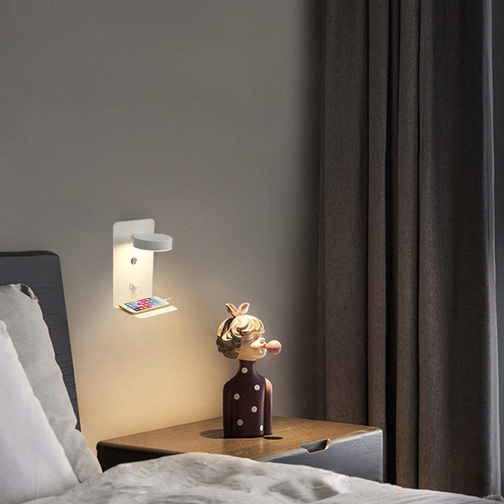 Lampada da Parete a LED dimmerabile, Lampada da Lettura Moderna da 12 W, apparecchio di Illuminazione ruotabile a 330° con Interruttore e Porta di Ricarica USB per Camera da Letto,
