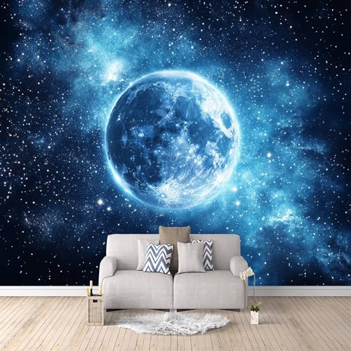 Papel Pintado 3D Planeta 300x210 cm Fotomurales Tejido No Tejido, Galaxia Del Universo Papel Tapiz Grande Murales Fotográfico Moderno Decoración de Paredes