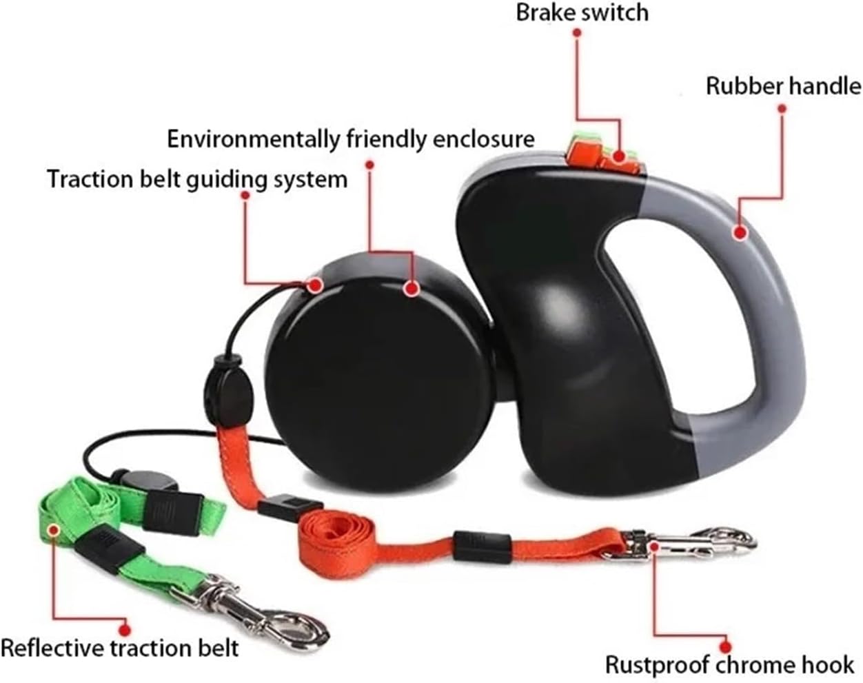 Leash Two Dogs Pet Double-Headed Traction Rope Automatic Two Double-Headed Dog Lead Dog Leash(Black)