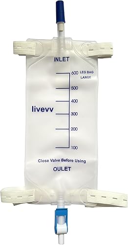 Miniatura 2 de Paquete de 3 bolsas de drenaje urinario fáciles de tocar, 20.3 fl oz con 3 tubos de 18 pulgadas, válvula antirreflujo, correas de tela de drenaje