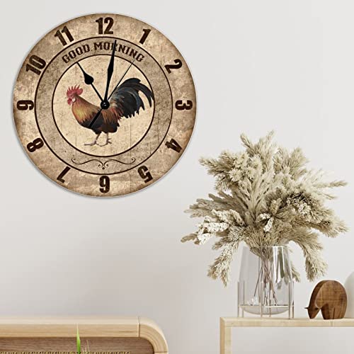 Horloge murale bois coq bleu pas de tic-tac pendule silencieuse 38cm - 5