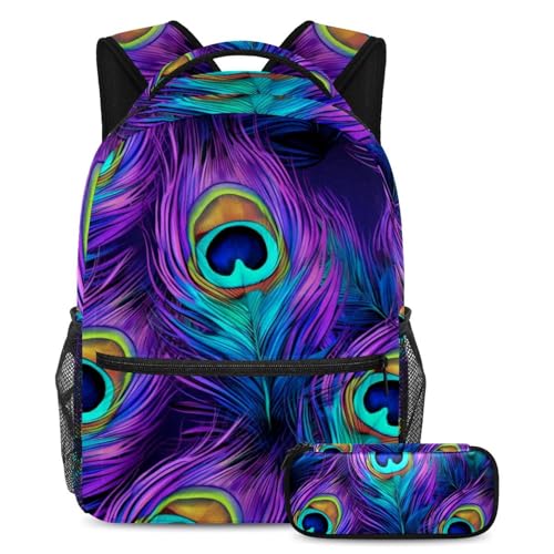 Sac à dos plumes de paon violettes ergonomique grande capacité pour soulager le dos