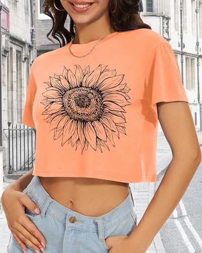 Image of Womens Summer Crop Tops Short Sleeve Round Neck T-Shirts Loose Fit Casual Blouse 2026
