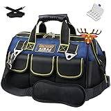 AIRAJ 15 pulgadas Bolsa de Herramientas Impermeable, Bolsa de Asas de Herramientas de Boca Ancha Superior con Bolsillos Interiores/Exteriores para Guardar Herramientas,Gran Capacidad (Azul y Negro)