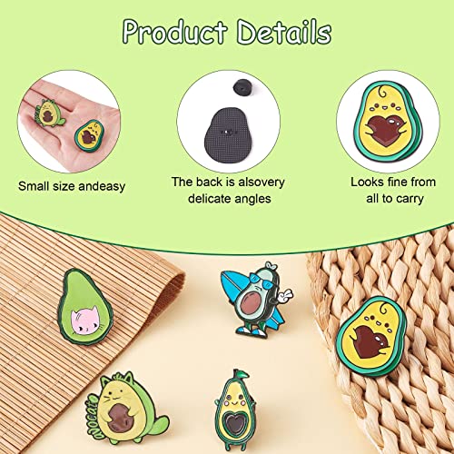 Image of Ornaland 5 Pcs Avocado Enamel Pins Cute Fruit Plant Brooch Cartoon Surfing Avocado Lapel Pins Alloy Enamel Brooches Badges Jewelry for Backpacks Clothes Jackets Hats