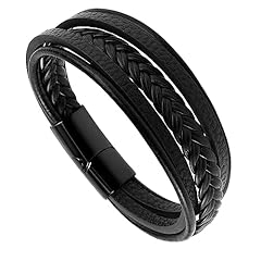 Idea Regalo - Yolev Bracciale Uomo in Pelle Intrecciata e Acciaio Inossidabile con Bottone Magnetico - Regalo per Papà