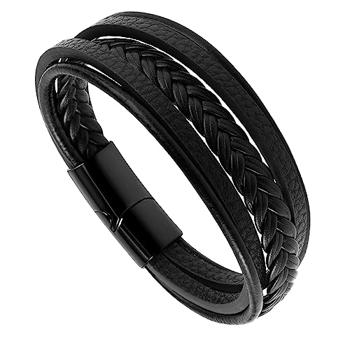 Yolev Geflochtenes Lederarmband Herren aus Edelstahl für Männer...