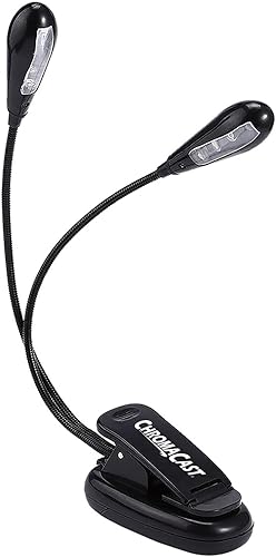 Vista 11 de ChromaCast Soporte de música LED con clip en doble cabezal, luz ajustable y ligera de 2 niveles de brillo de la lámpara - lectura en la cama