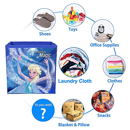 Image of Kuber Industries Disney Frozen Print Foldable Cube Box|Non Woven Storage Box For Clothes|Storage Organizer for Toys, Books, Baby Clothes|Pack of 4 (Blue)