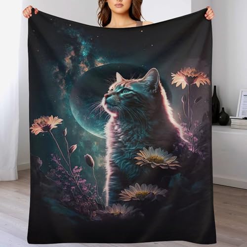 Manta de forro polar con gato de textura premium y duradera para salón 2