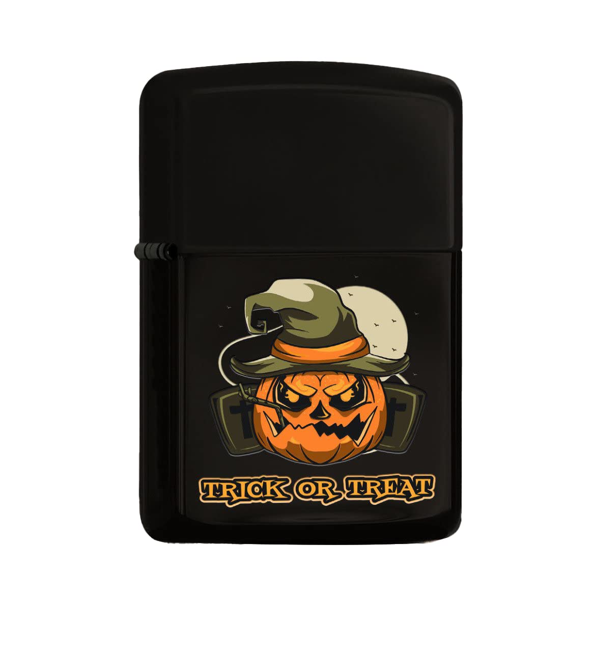 BK Gift Halloween Trick or Treat Tasarımlı Renkli Baskılı Siyah Benzinli Metal Çakmak