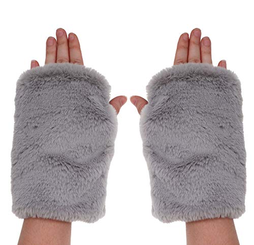 Newfancy Women Winter Furry Mittens Faux Fur Warm Soft Fingerless Half Finger Arm Warmer Gloves #TOP2