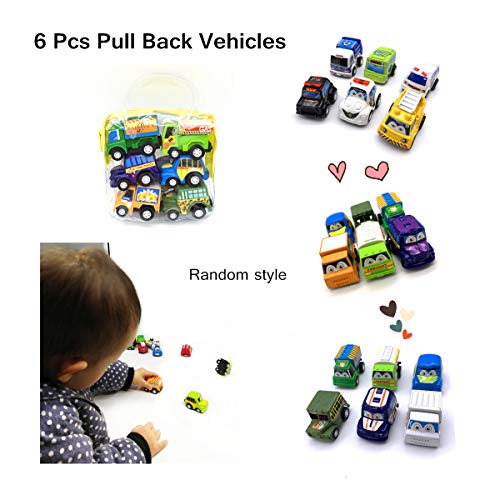 image for H2solution Pull Back Vehicles, Car Toys Set with Play Mat, 6 Pcs Vehic
