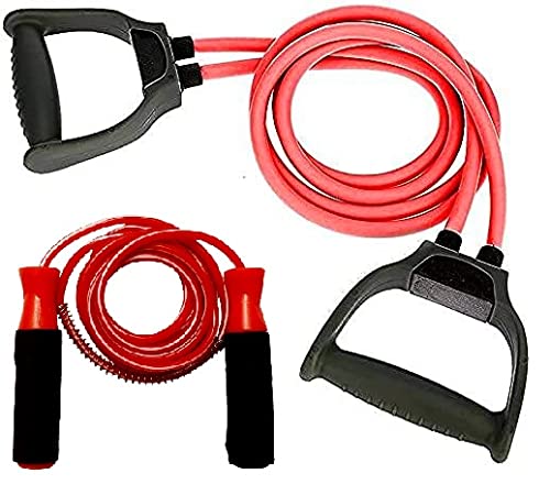 Resistance Tube and Skipping Rope Combo with Adjustable D Handle Elastic Rubber Exercise Band for Stretching, Workout, Home Gym and Toning with Grip D Shaped Handles for Men and Women (B09MSKBQQQ) Amazon Price History, Amazon Price Tracker