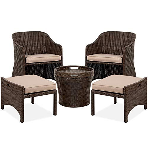 Get The Barton 5 Piece Outdoor Wicker Bistro Set Multipurpose Indoor Outdoor W 2 Chairs 2 Ottomans And Side Storage Table Space Saving Design Brown From Amazon Now Accuweather Shop