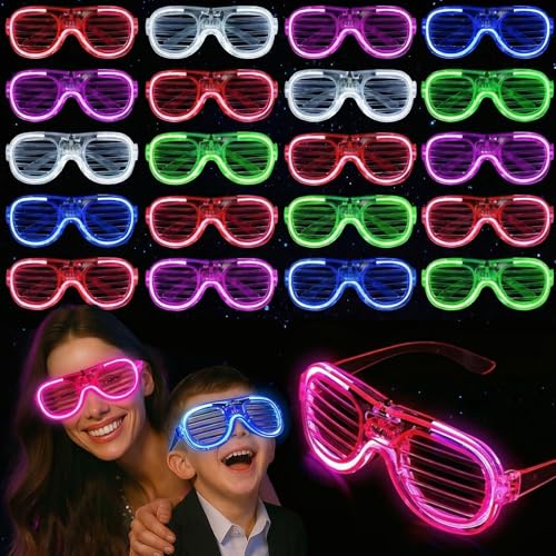 LovesTown 20PCS LED Glasses Party Favors, 6 Colors Light Up Glasses Glow In The Dark Party Supplies Accessories Neon Shutter Shades for Adult/Kids Wedding Birthday, Great prize for School Contest
