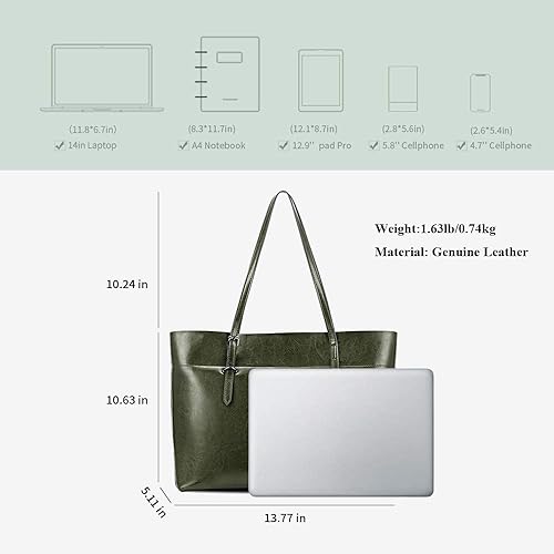 Vista 3 de Kattee Bolso de hombro de cuero genuino vintage para mujer, bolso de mano con asas superiores