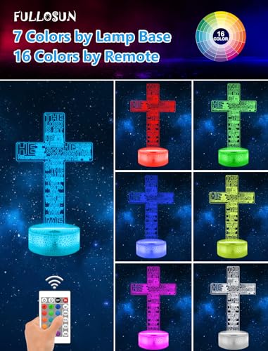 Image of FULLOSUN Jesus Cross Gift, Jesus Cross Night Light, 3D Illumination Lights with Remote 16 RGB Colors Change Kids Men Women Room Lighting Creative Decoration