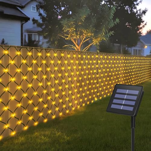 CCILAND Red de luces solar para exteriores, 3 x 2 m, 200 LED, red con 8 modos, red de luces solares para exteriores, resistente al agua, para arbustos, jardín, cenador, balcón, Navidad, blanco cálido