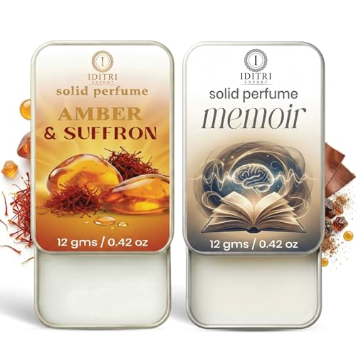 Image of Solid Perfume |Amber & Saffron&Memoir Alcohol Free Wax Perfume Balm, Long Lasting | Pocket Tin 12g, Pack Of 2| Non Greasy Smooth Glide, Travel Friendly Unisex Gifts He Or Her