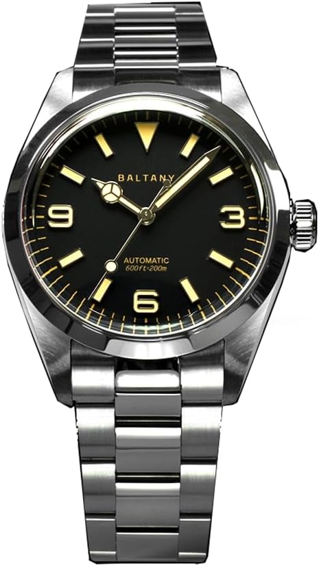 Baltany 39MM Vintage Explorer Homage Men Watches Stainless Steel Bracelet PT5000 Automatic Dress Watch