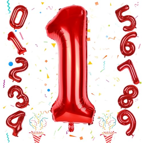 Image of Red 1 Balloon Number for 1st Girls Birthday, 40 Inch Number Foil Balloons 0-9 Set for Boys, Large 11st Birthday Party Balloons Decor Anniversary Graduation Decoration Women Kids Supplies