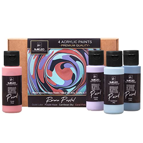 Nakleo Acrylfarben Set, 4 Farben (60 ml) Rococo Pastel Blau Violett Rosa, Ungiftig Wasserfest Matt, Künstlerbedarf für Kunst Handwerk DIY, Schablonen Wänd Glas Holz Keramik Stoffe Leder Papier Nakleo Acrylfarben Set, 4 Farben (60 ml) Rococo Pastel Blau Violett Rosa, Ungiftig Wasserfest Matt, Künstlerbedarf für Kunst Handwerk DIY, Schablonen Wänd Glas Holz Keramik Stoffe Leder Papier