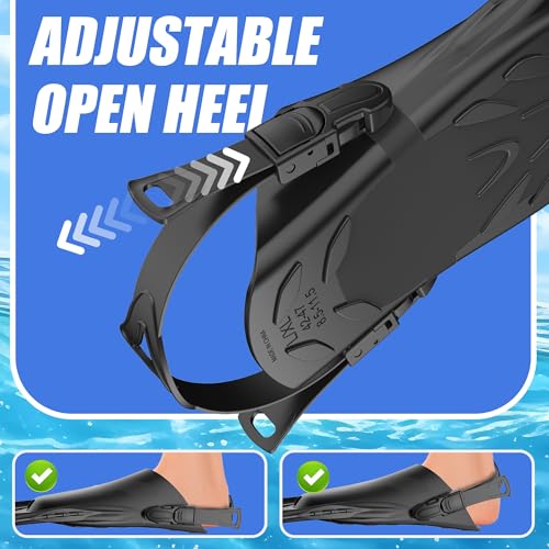 Aletas de snorkel ajustables para adultos, talla L/XL, diseño de talón abierto para buceo y natación miniatura 5