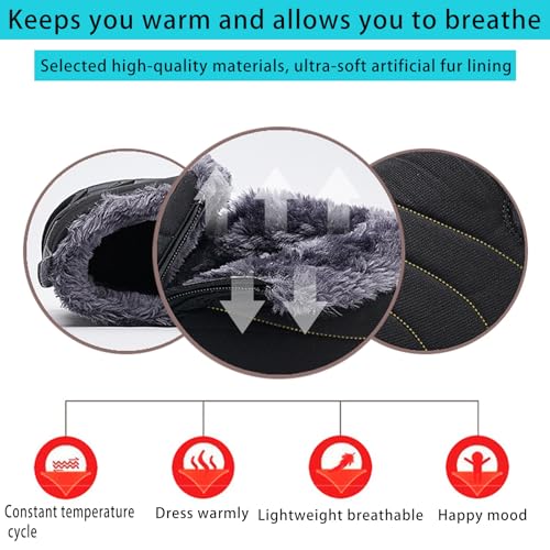 Mens Winter Warm Snow Boots Fur Lined Waterproof Winter Shoes Retro Anti-Collision Round Toe Side Zipper Anti-Slip Lightweight Ankle Boot2