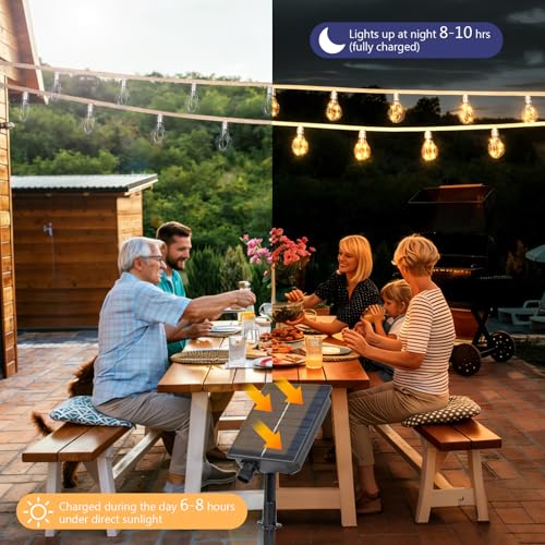 ZAIYW 10M Solar Hemp Rope String Lights Outdoor with Remote Timer, Solar String Lights with 20 S17 Shatterproof Bulbs, Waterproof Festoon Lights for Patio Party Garden Yard Decor (Warm White) - Image 4